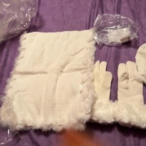Hat Scarf and Glove set.  White in color with faux fur accents.  Sold as a set.